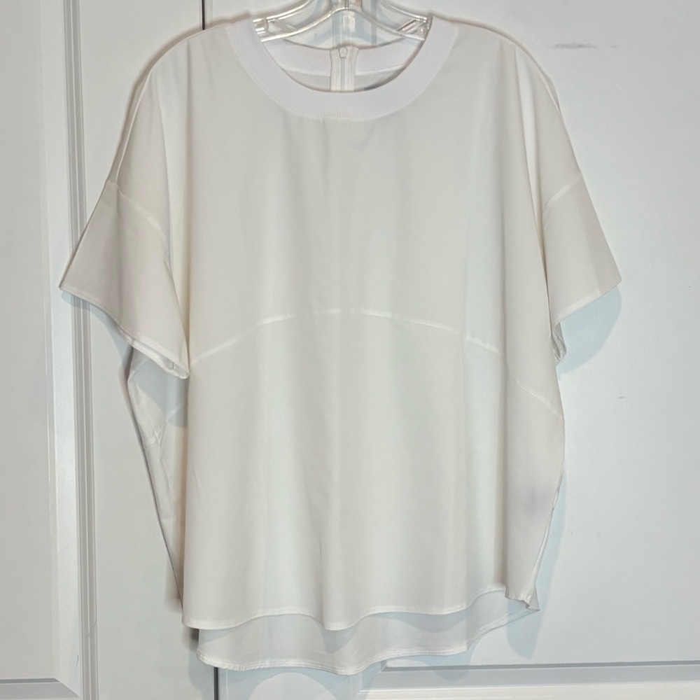 FLX White Crew Neck Short Sleeve Rear Zip Active Top White L